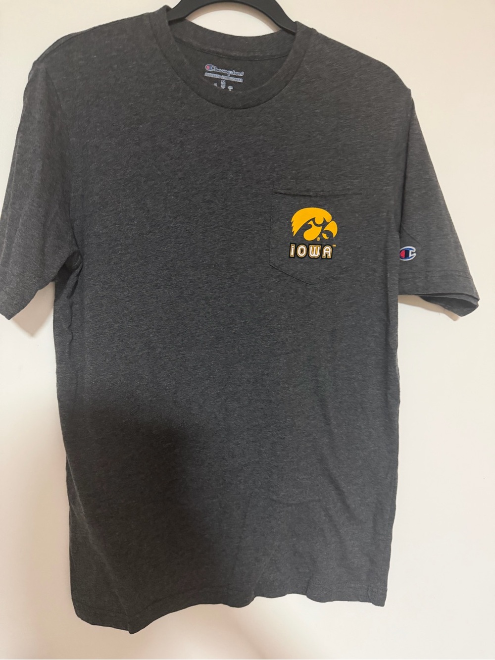 Champion Charcoal Tee with Yellow Iowa Hawkeyes Pocket Logo